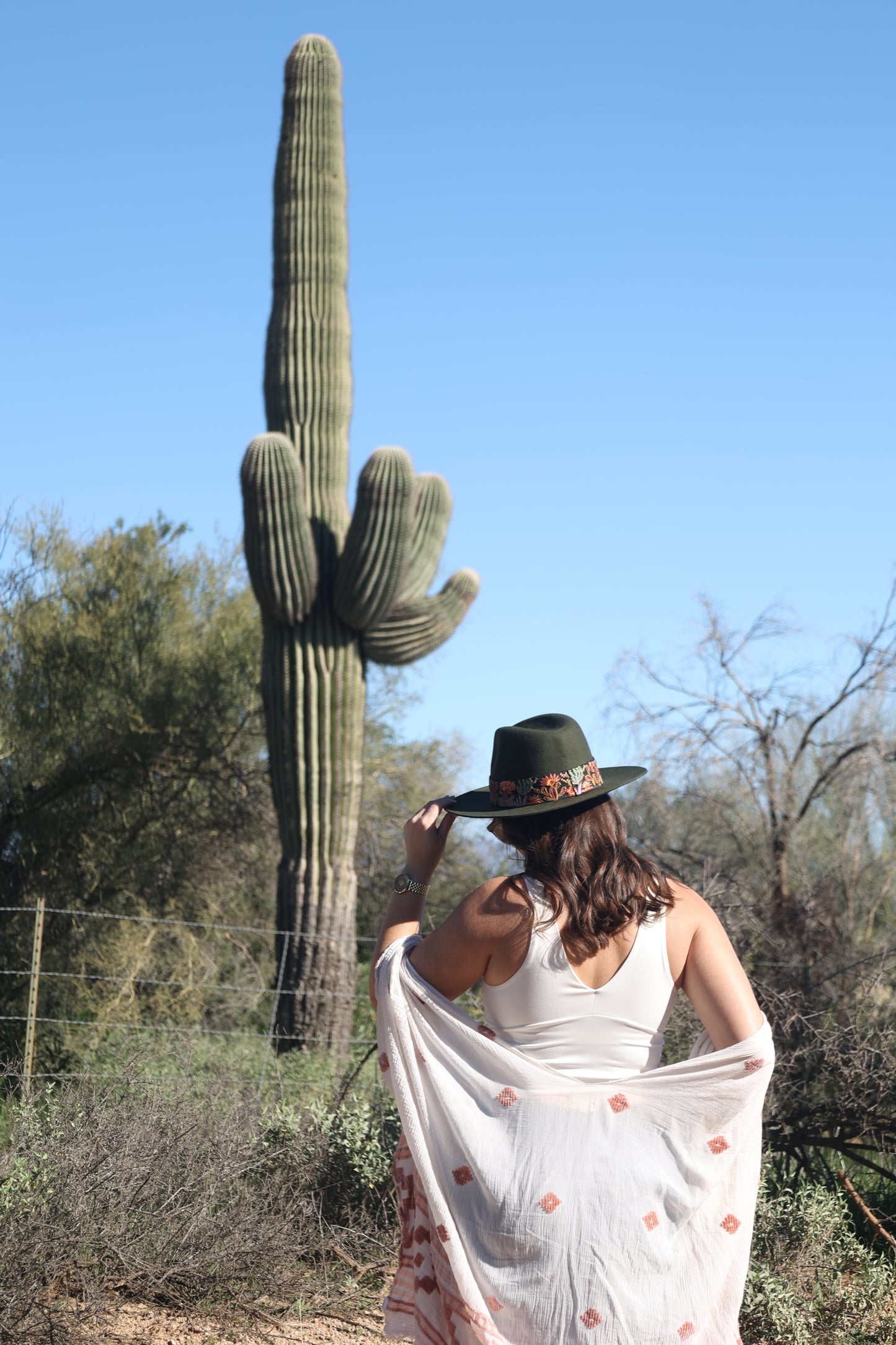 Green Embroidered Desert Bloom Wool Hat
