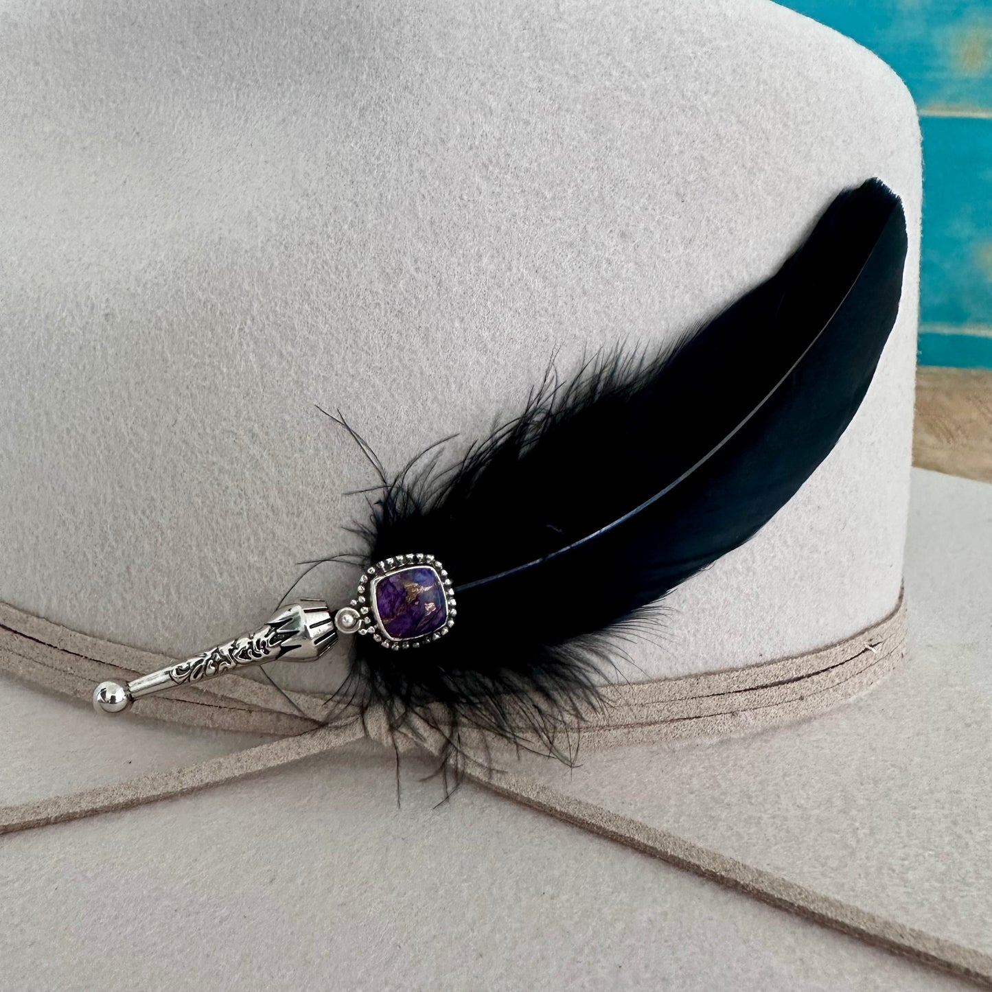 Purple Turquoise & Feather Hat Pin