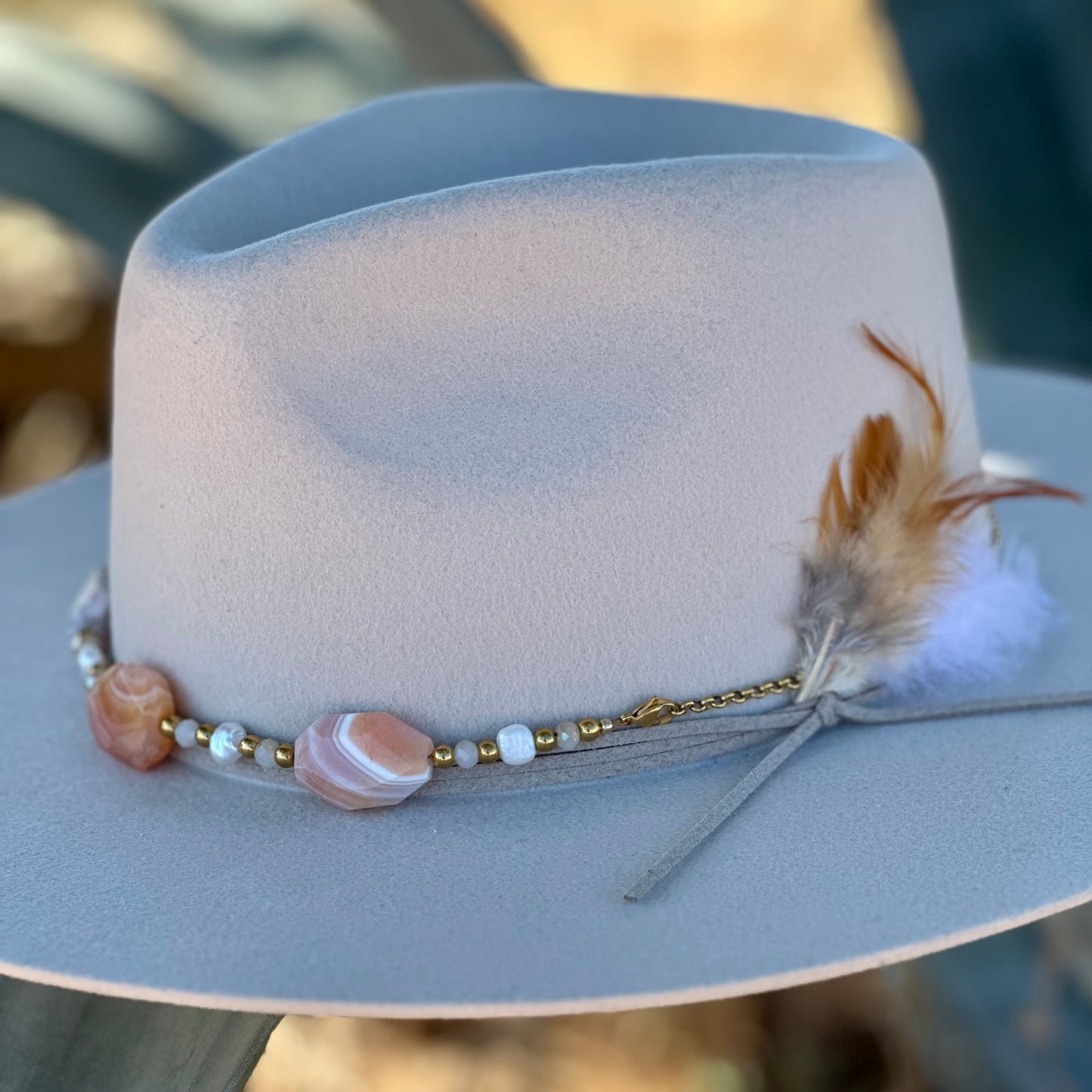 Botswana Agate Freshwater Pearl Hat Band