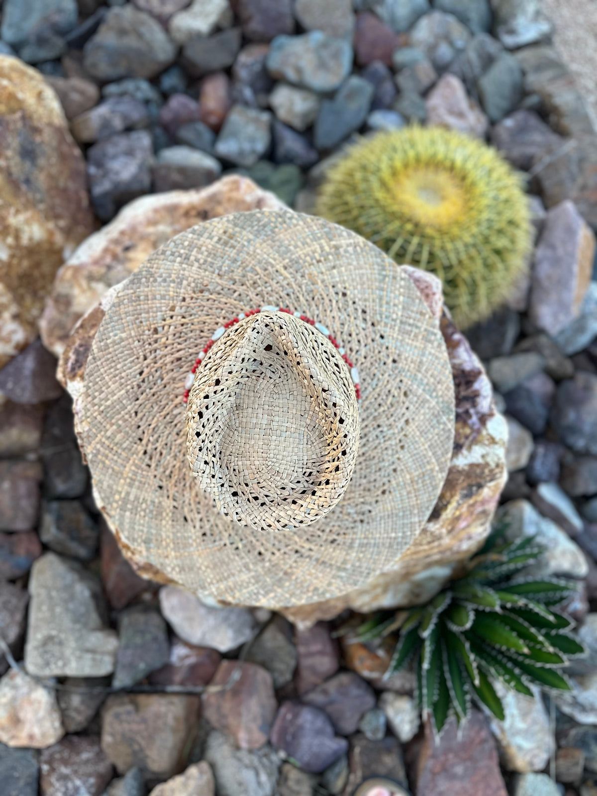 Red Coral and Freshwater Pearl Straw Rancher Hat