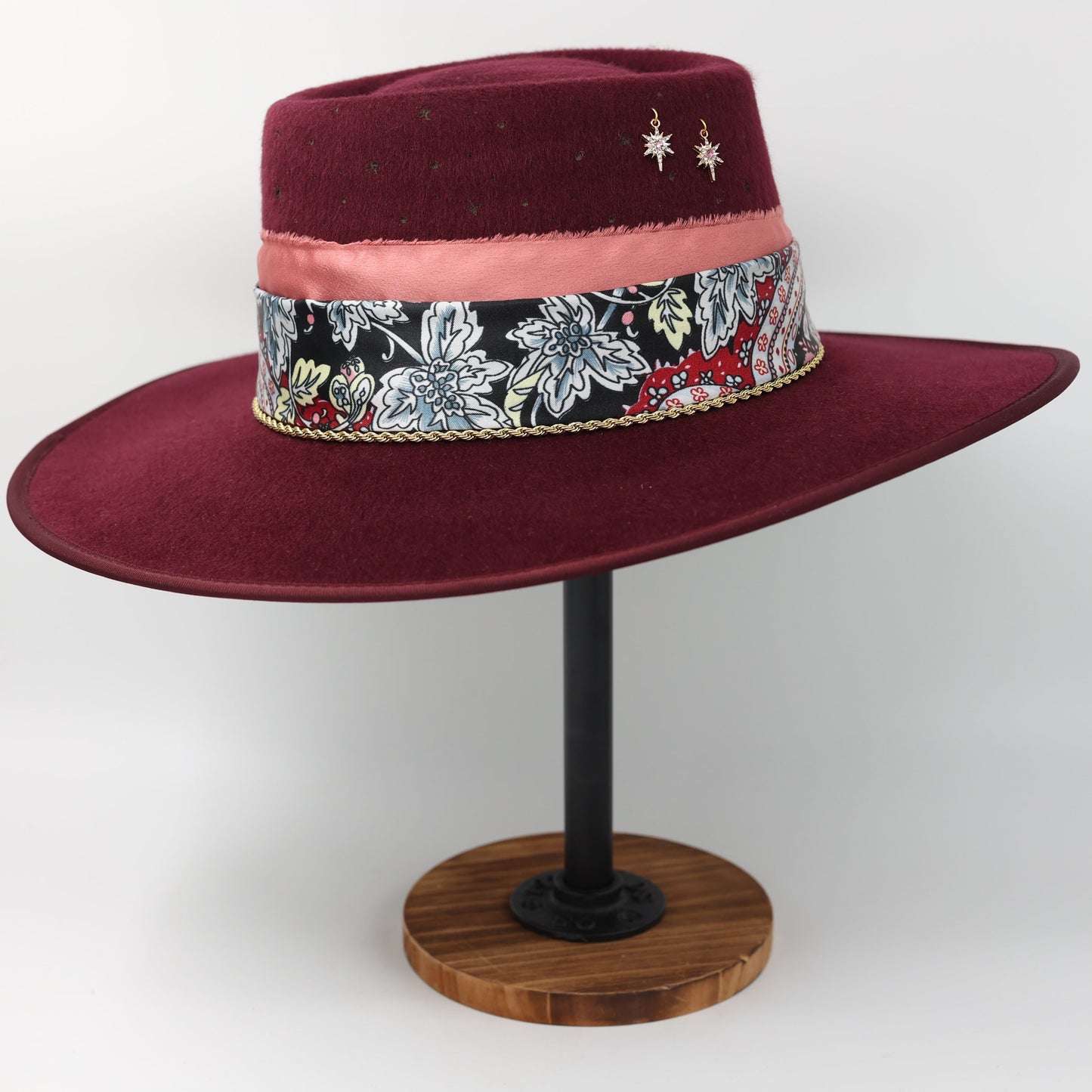 Handmade Capricorn garnet birthstone hat. A meaningful zodiac gift with western, one-of-a-kind style.