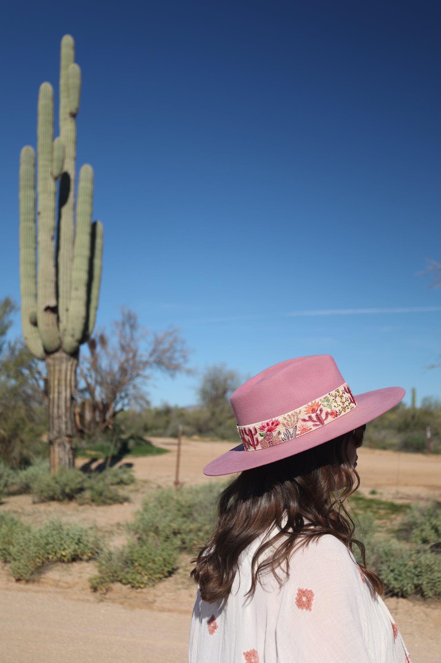 Pink Embroidered Desert Bloom Wool Hat