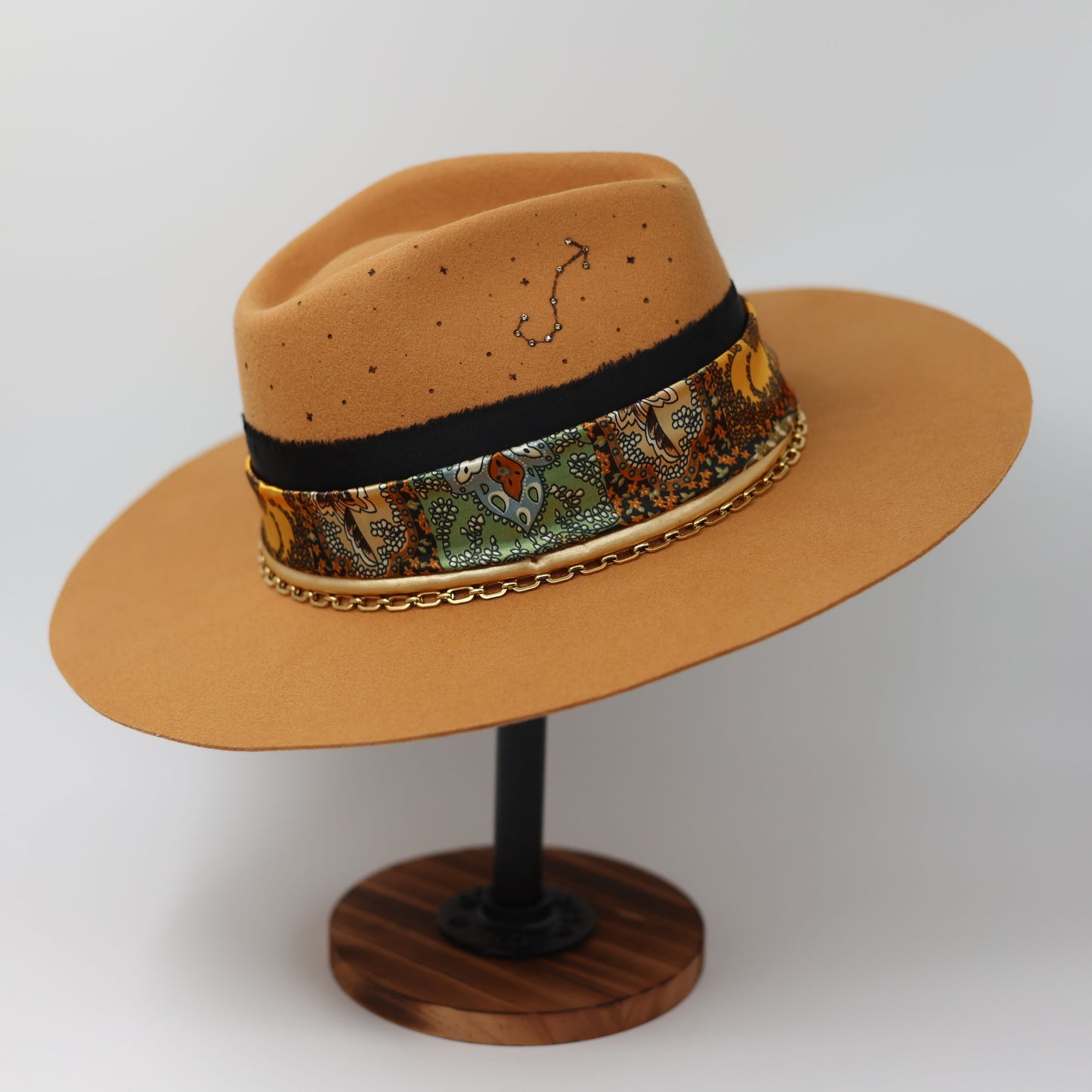 Handmade Scorpio topaz birthstone hat. A meaningful zodiac gift with western, one-of-a-kind style.