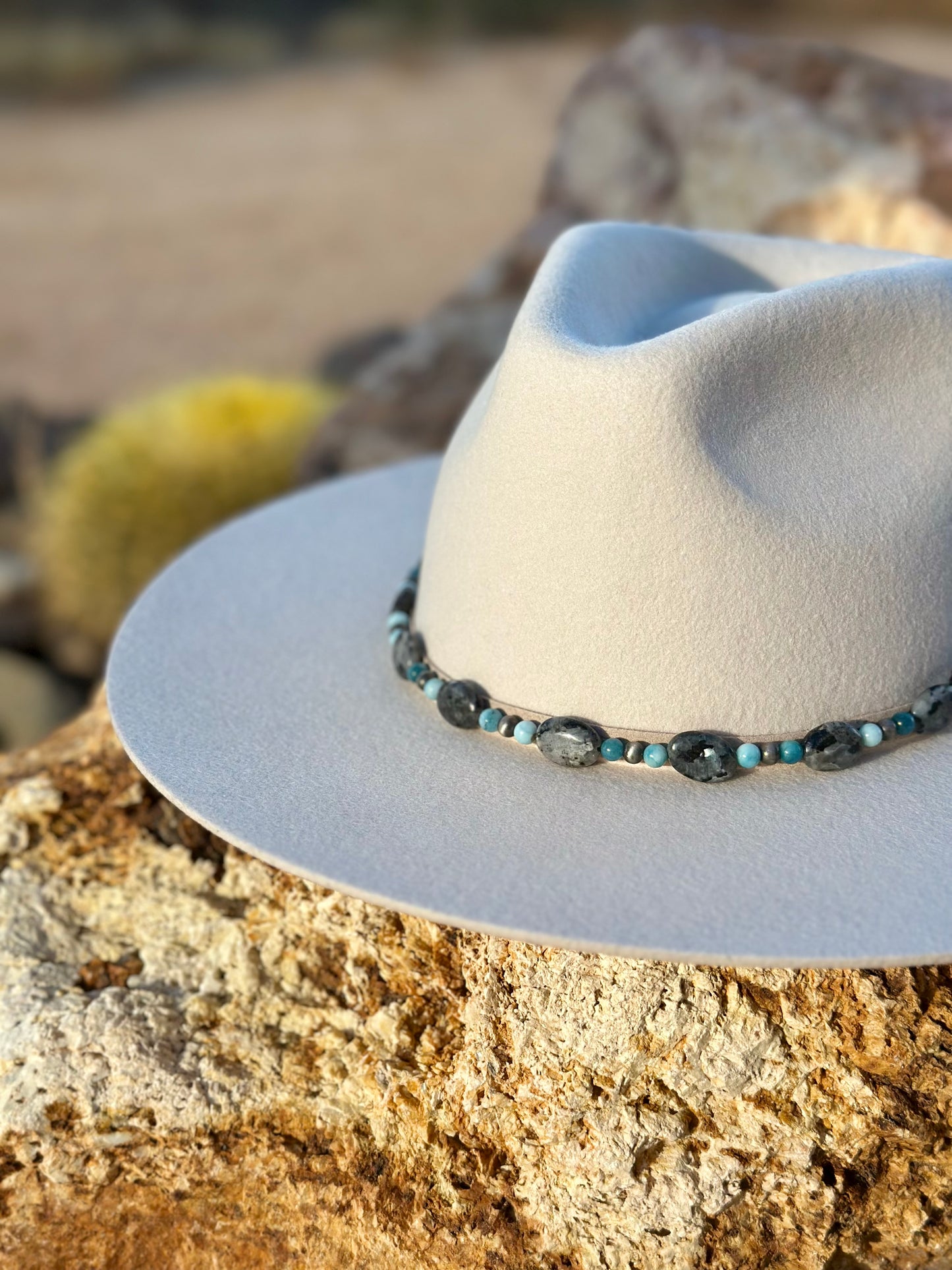 Black Labradorite Larvikite Faux Navajo Hat Band