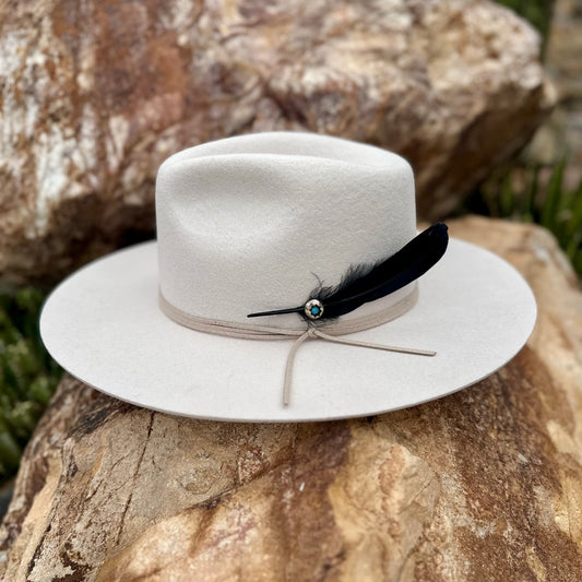 Upcycled Navajo Blue Opal & Black Feather Removable Hat Pin