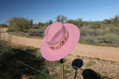 Pink Embroidered Desert Bloom Wool Hat