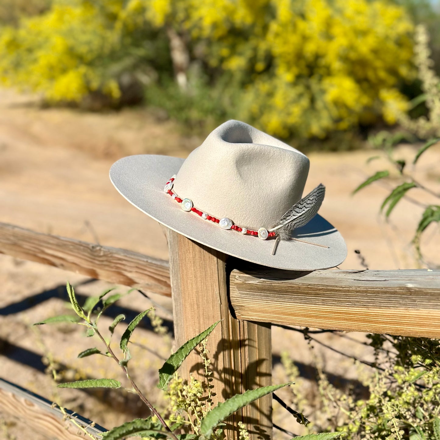 White Freshwater Pearl and Red Coral Hat Band