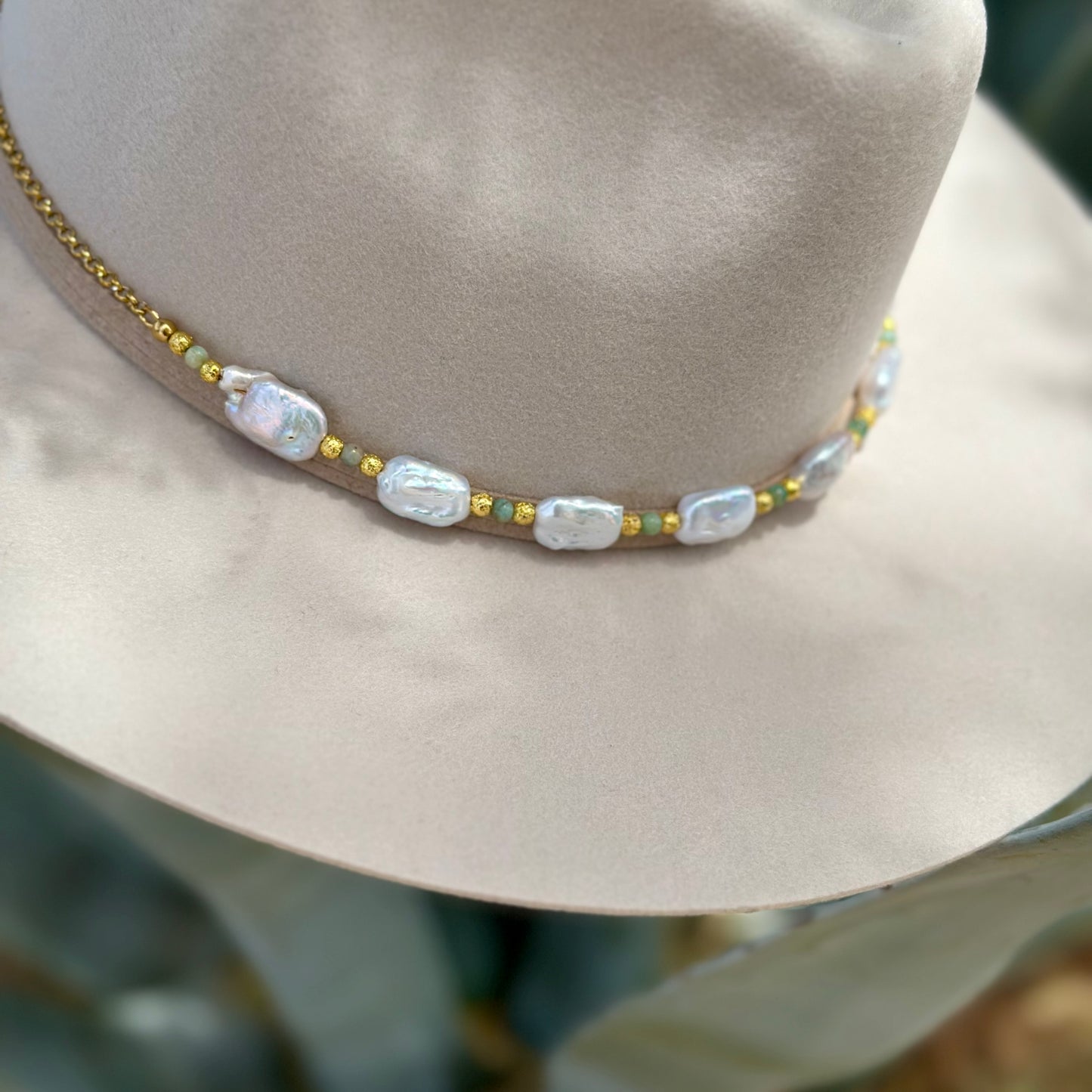 White Freshwater Pearl Amazonite Hat Band
