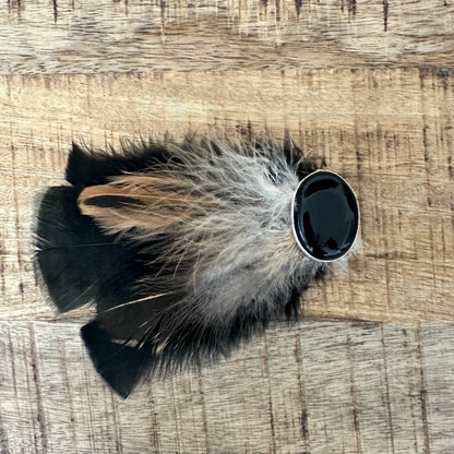 Onyx & Feather Hat Pin