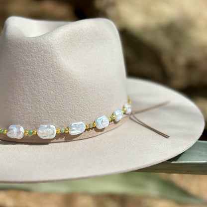 White Freshwater Pearl Amazonite Hat Band