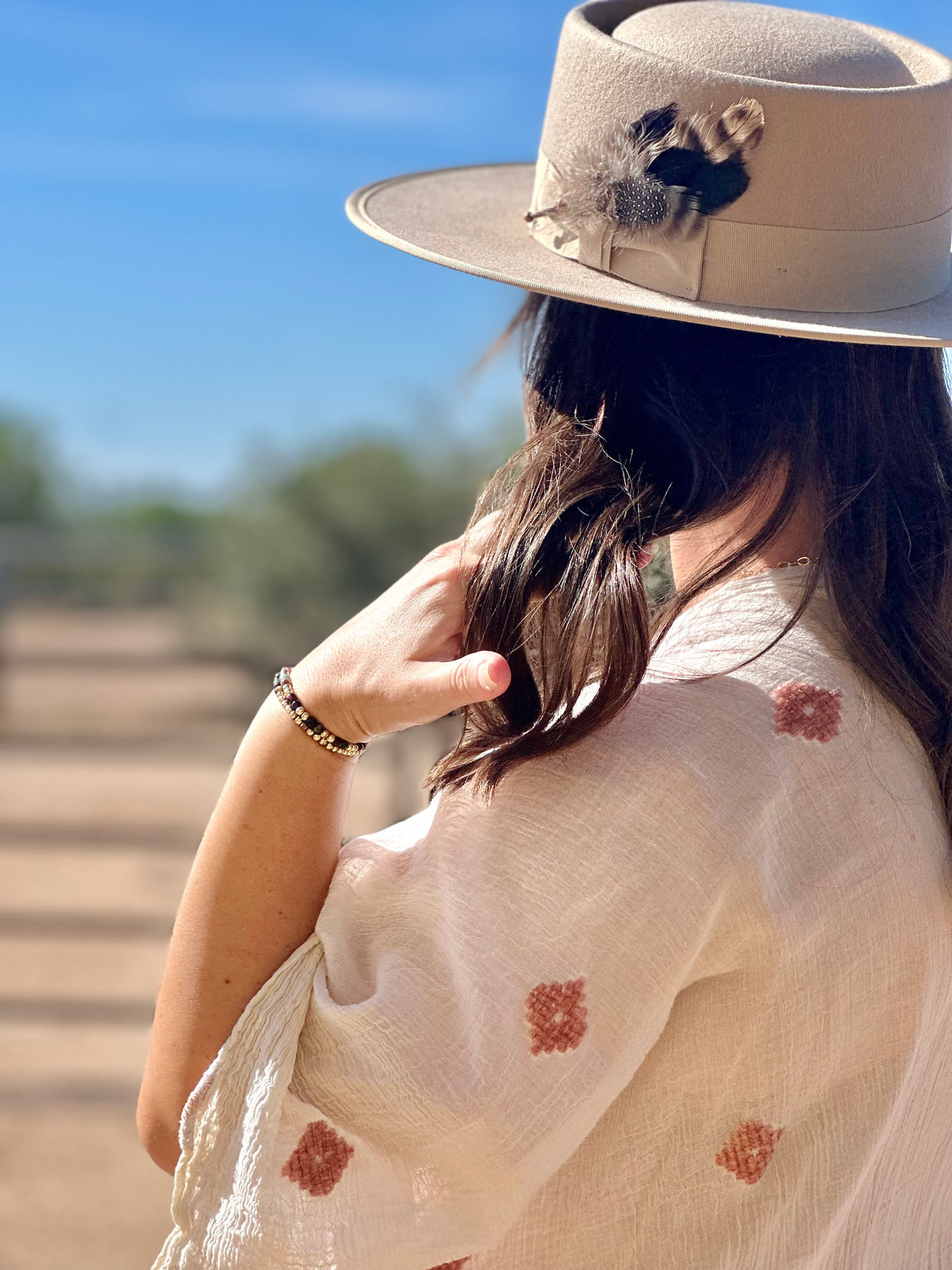 Desert Dove Taupe Wool Gambler Hat with Removable Feather Hat Pin