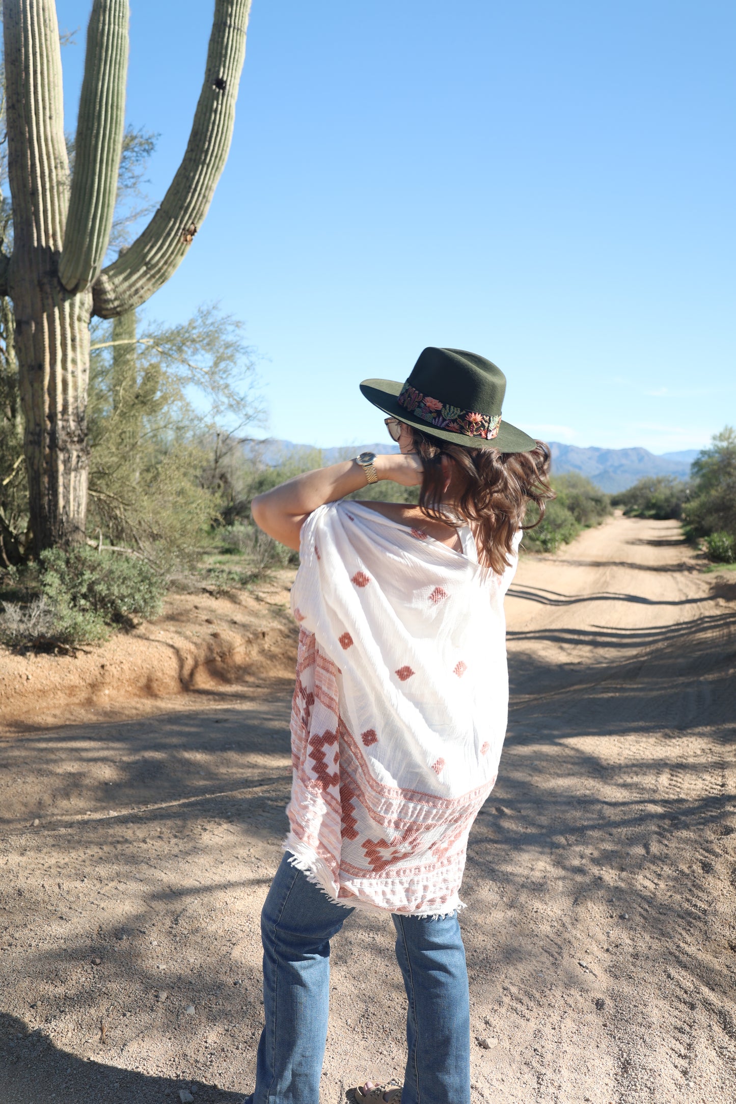 Green Embroidered Desert Bloom Wool Hat
