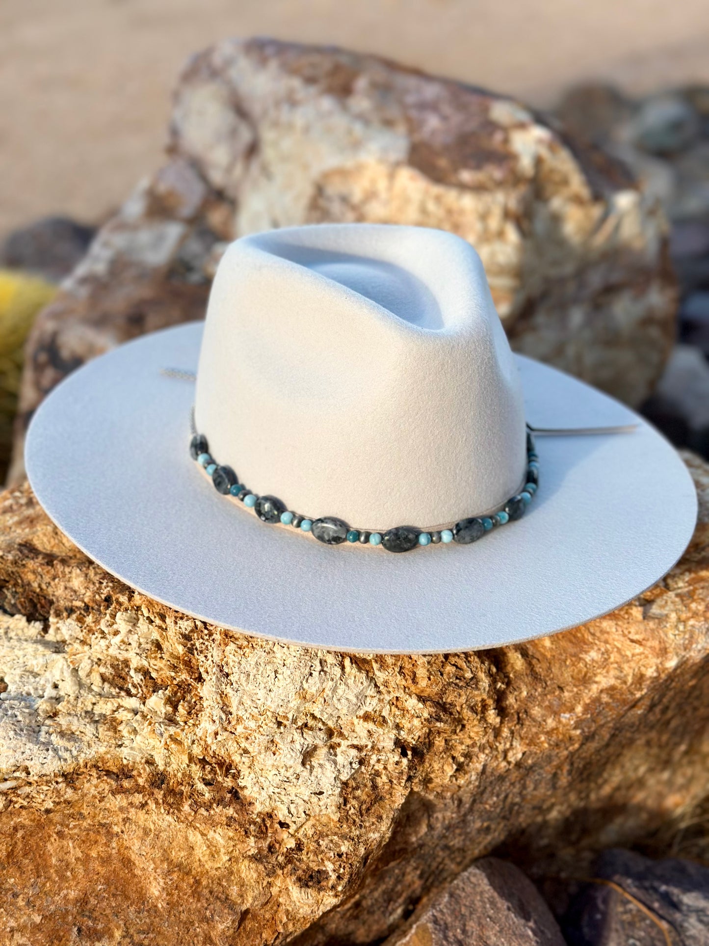 Black Labradorite Larvikite Faux Navajo Hat Band