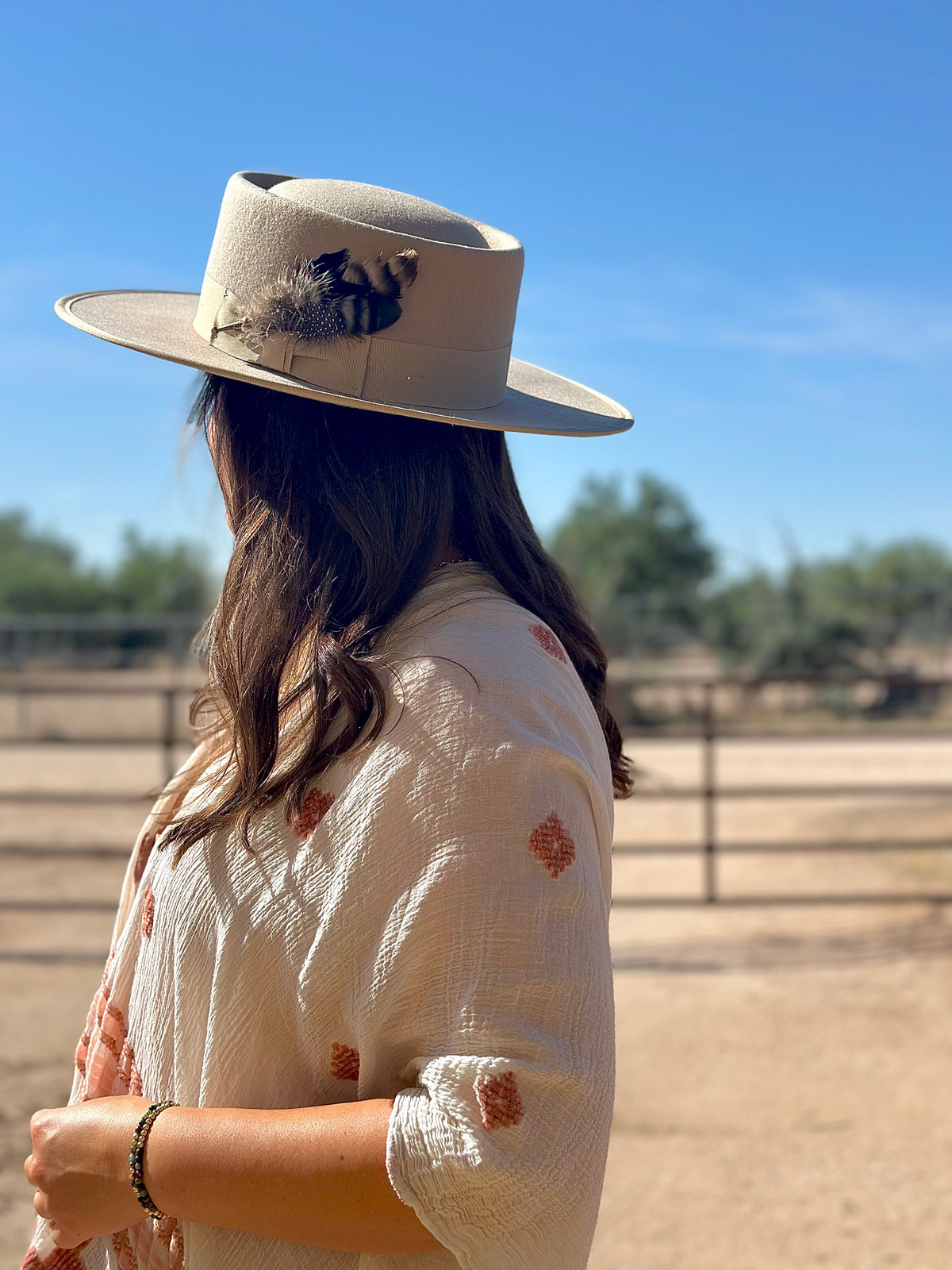 Desert Dove Taupe Wool Gambler Hat with Removable Feather Hat Pin