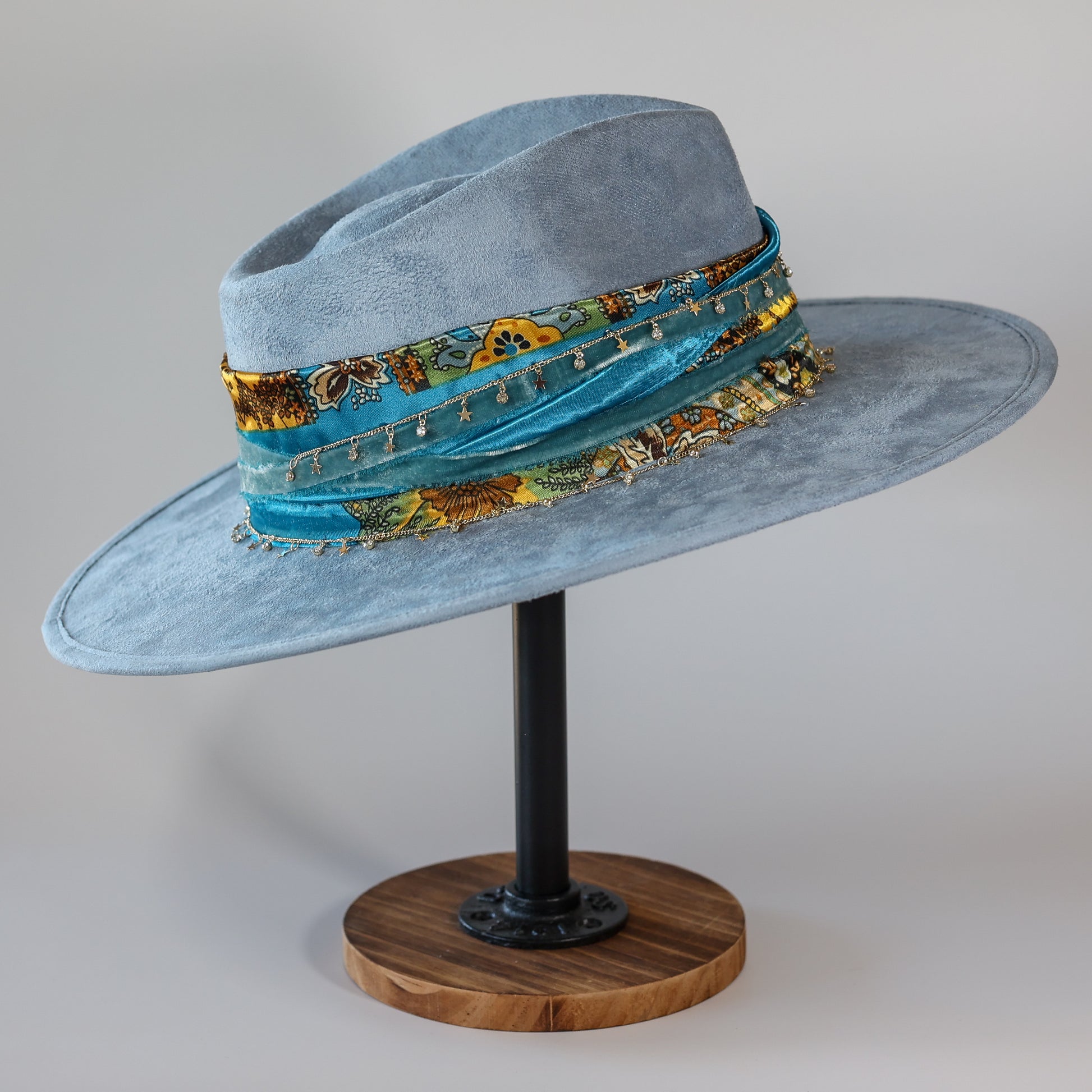 Custom Vegan Suede Hat Gypsy blue