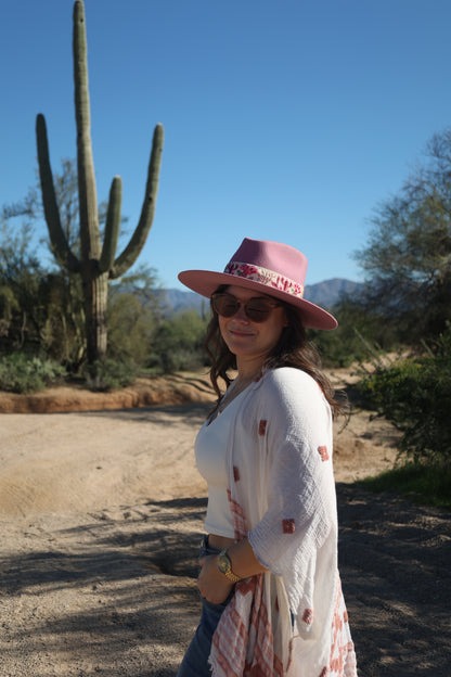 Pink Embroidered Desert Bloom Wool Hat
