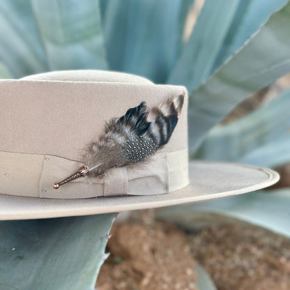 Desert Dove Taupe Wool Gambler Hat with Removable Feather Hat Pin