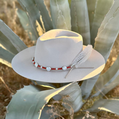 White Freshwater Pearl and Red Coral Hat Band