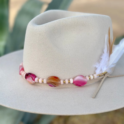 Pink Striped Agate and Jade Hat Band