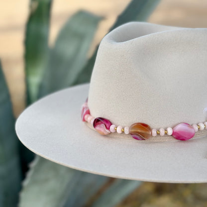 Pink Striped Agate and Jade Hat Band
