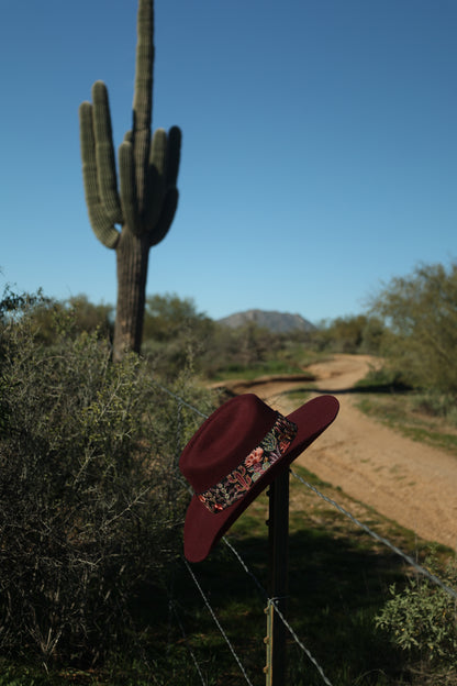 Burgundy Embroidered Desert Bloom Wool Hat