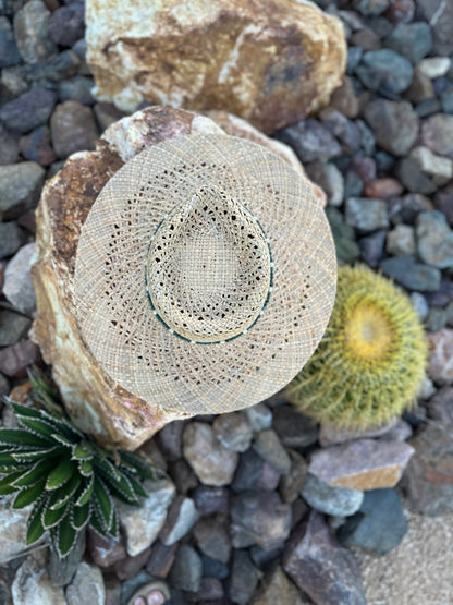 Blue Apatite and Freshwater Pearl Straw Rancher Hat