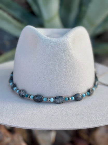 Black Labradorite Larvikite Faux Navajo Hat Band