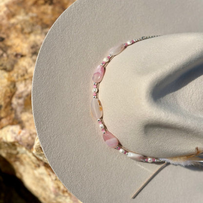Pearl and Pink Agate Hat Band