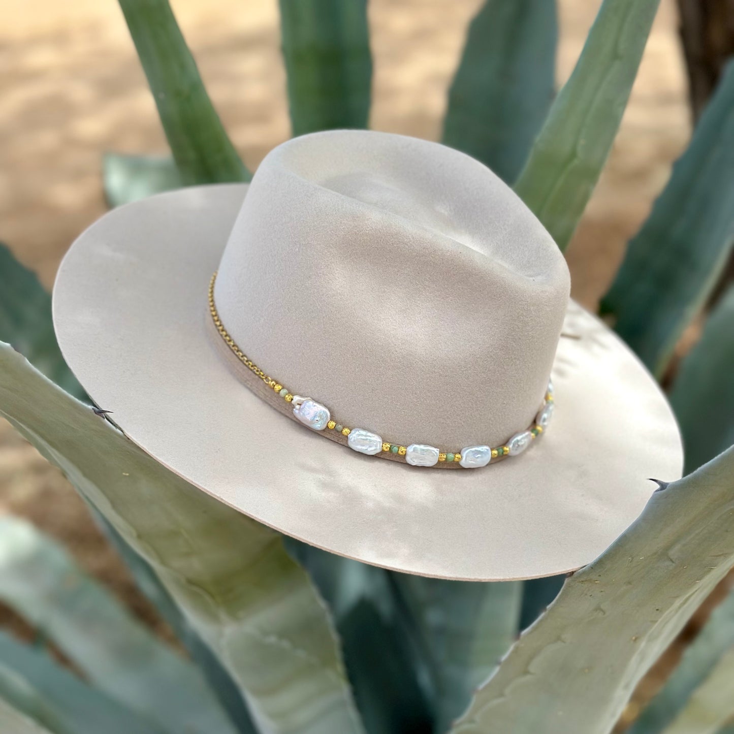 White Freshwater Pearl Amazonite Hat Band
