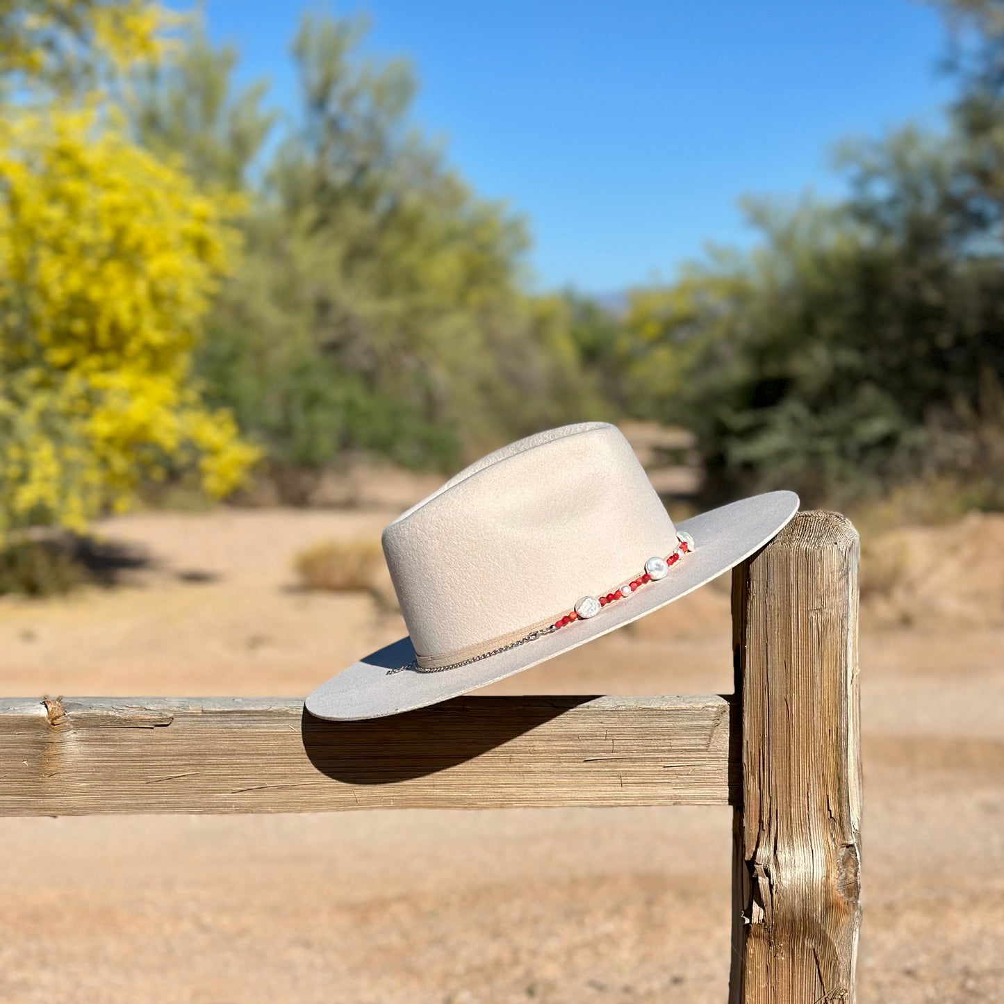 White Freshwater Pearl and Red Coral Hat Band