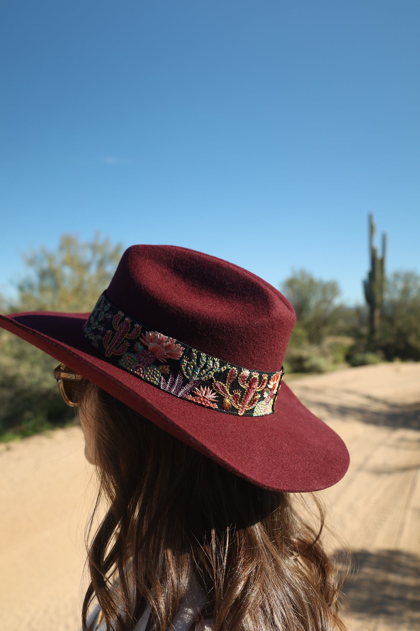 Burgundy Embroidered Desert Bloom Wool Hat
