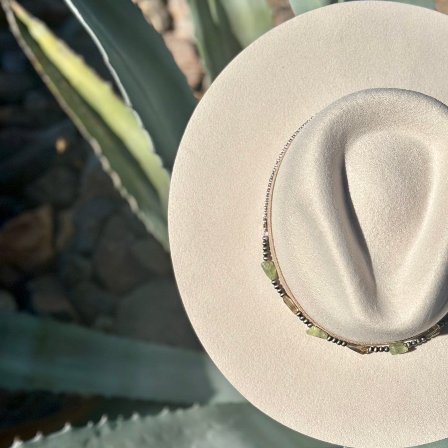 Faux Navajo Pearls, Prehnite and Smoky Quartz Hat Band