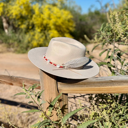 White Freshwater Pearl and Red Coral Hat Band