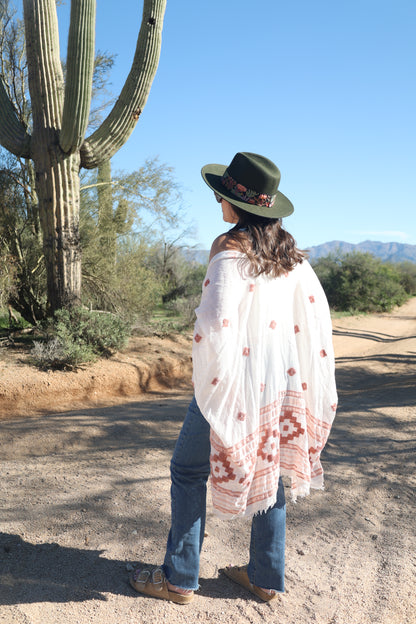 Green Embroidered Desert Bloom Wool Hat