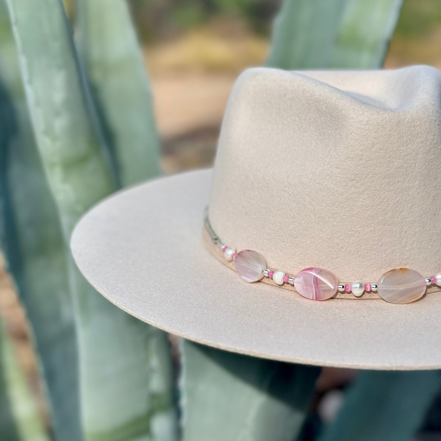 Pearl and Pink Agate Hat Band