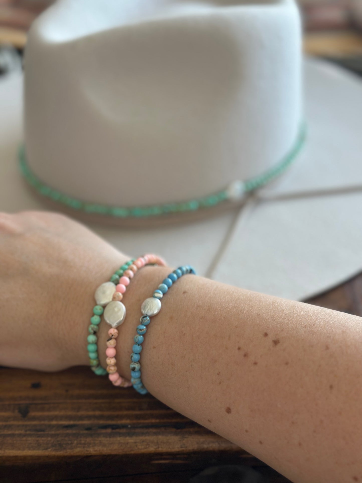 Manmade Turquoise and Freshwater Pearl Bracelets