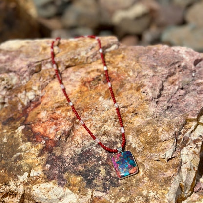 Pink Spiny Oyster Rectangle Pendant in Sterling Silver