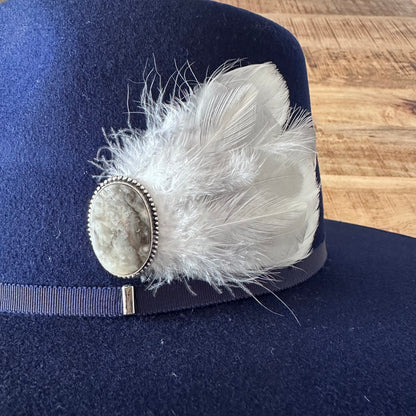 Navy Rancher with stone and feather hat pin