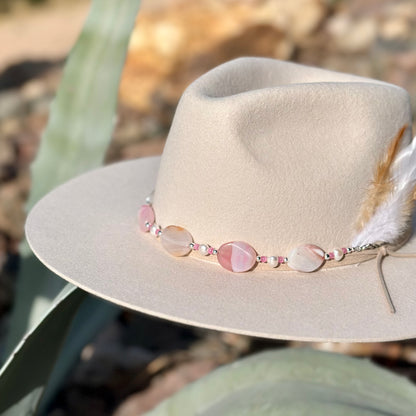 Pearl and Pink Agate Hat Band