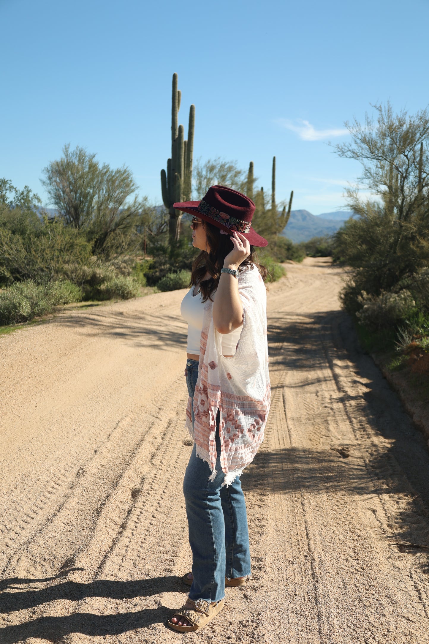Burgundy Embroidered Desert Bloom Wool Hat
