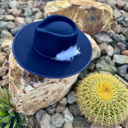 Navy Rancher Wool Hat and Bolo Tie Feather Hat Pin Western Cowboy Hat