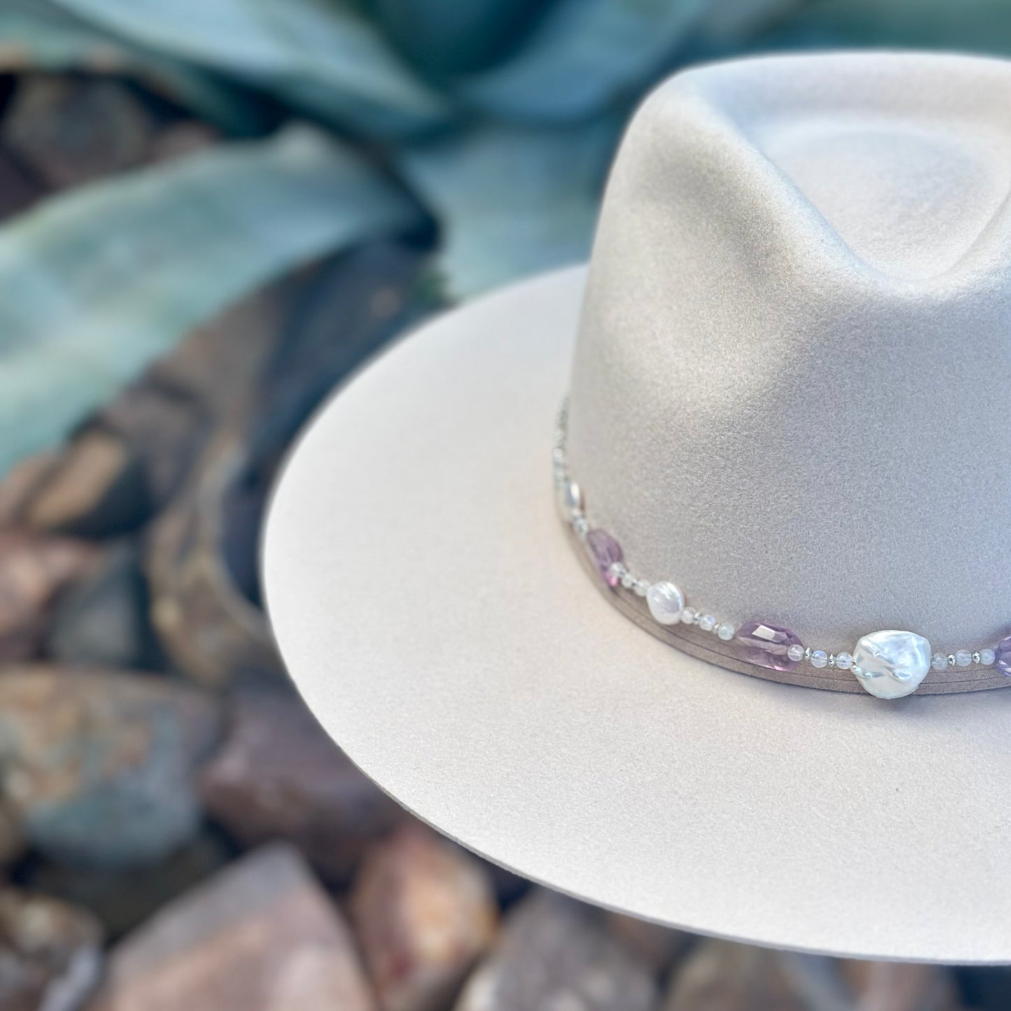 Amethyst Moonstone & Pearl Hat Band