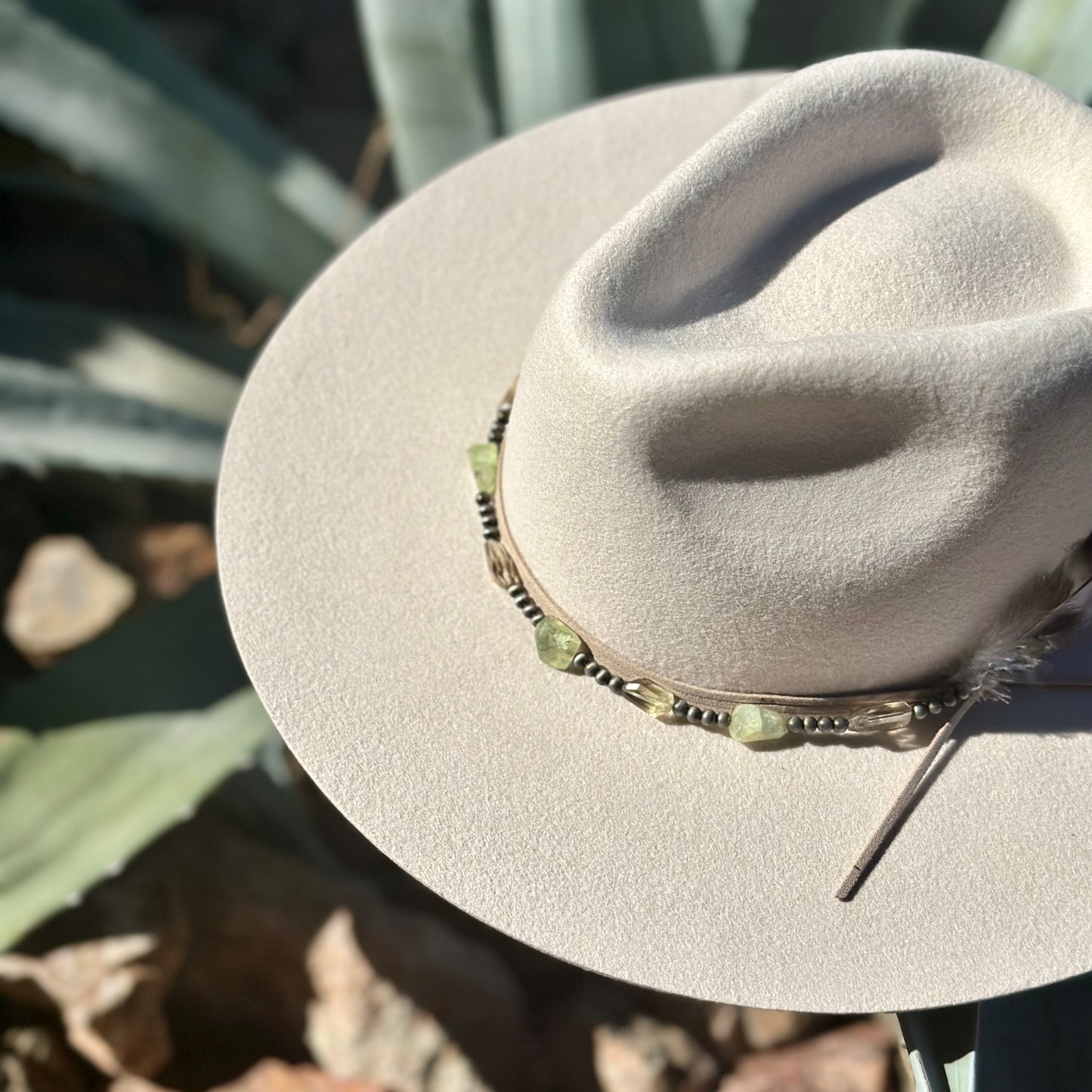Faux Navajo Pearls, Prehnite and Smoky Quartz Hat Band