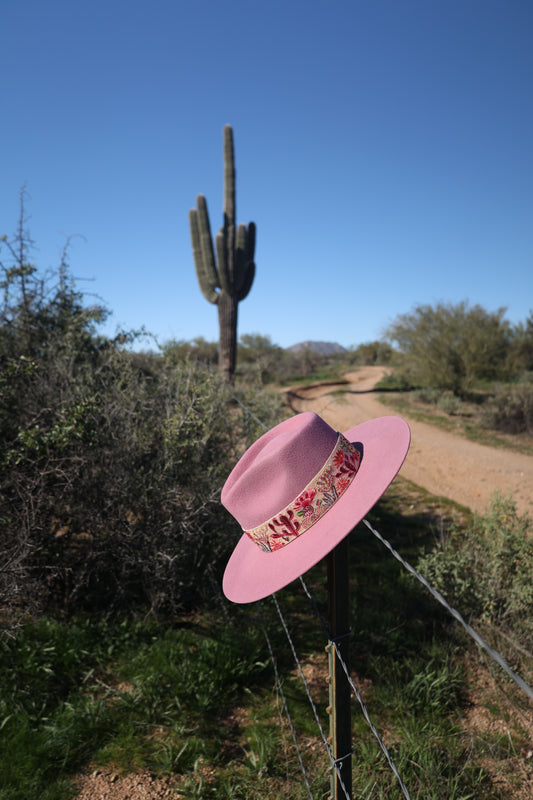 Pink Embroidered Desert Bloom Wool Hat