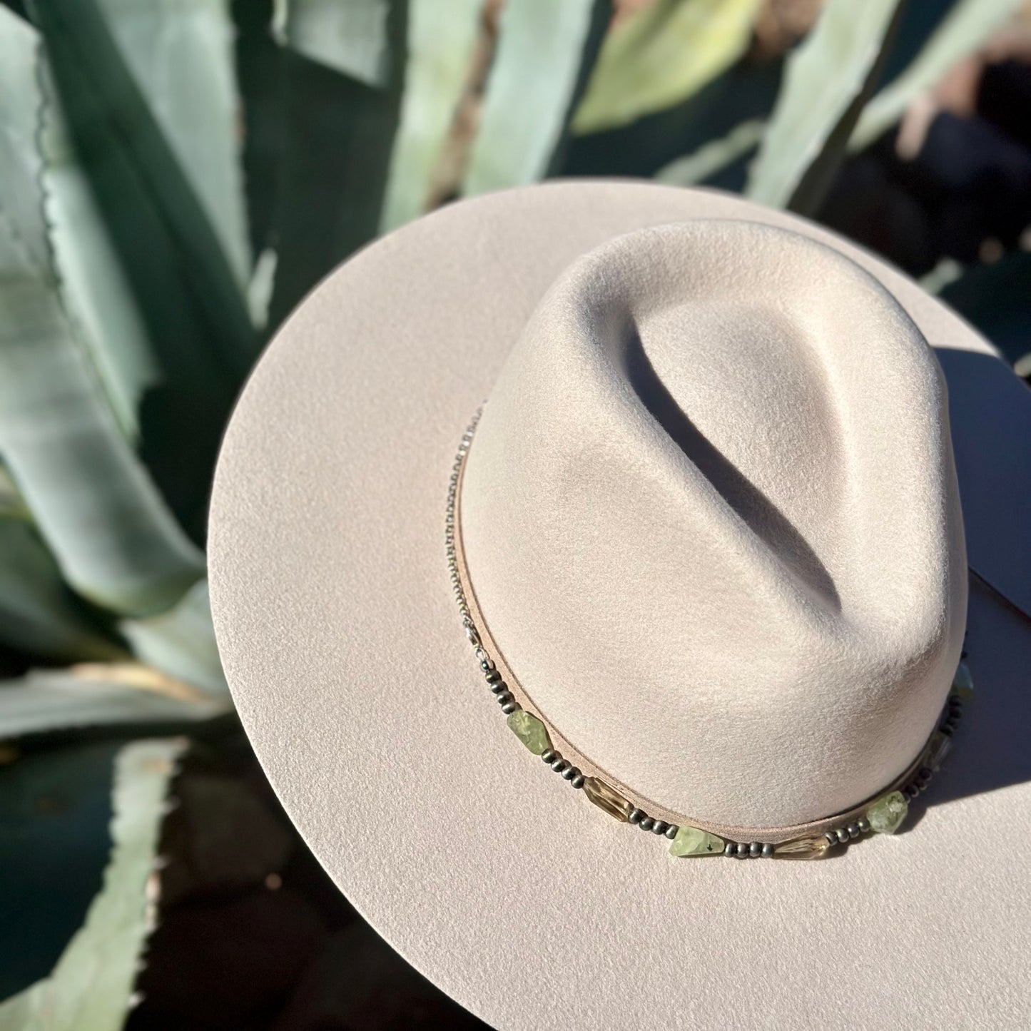 Faux Navajo Pearls, Prehnite and Smoky Quartz Hat Band
