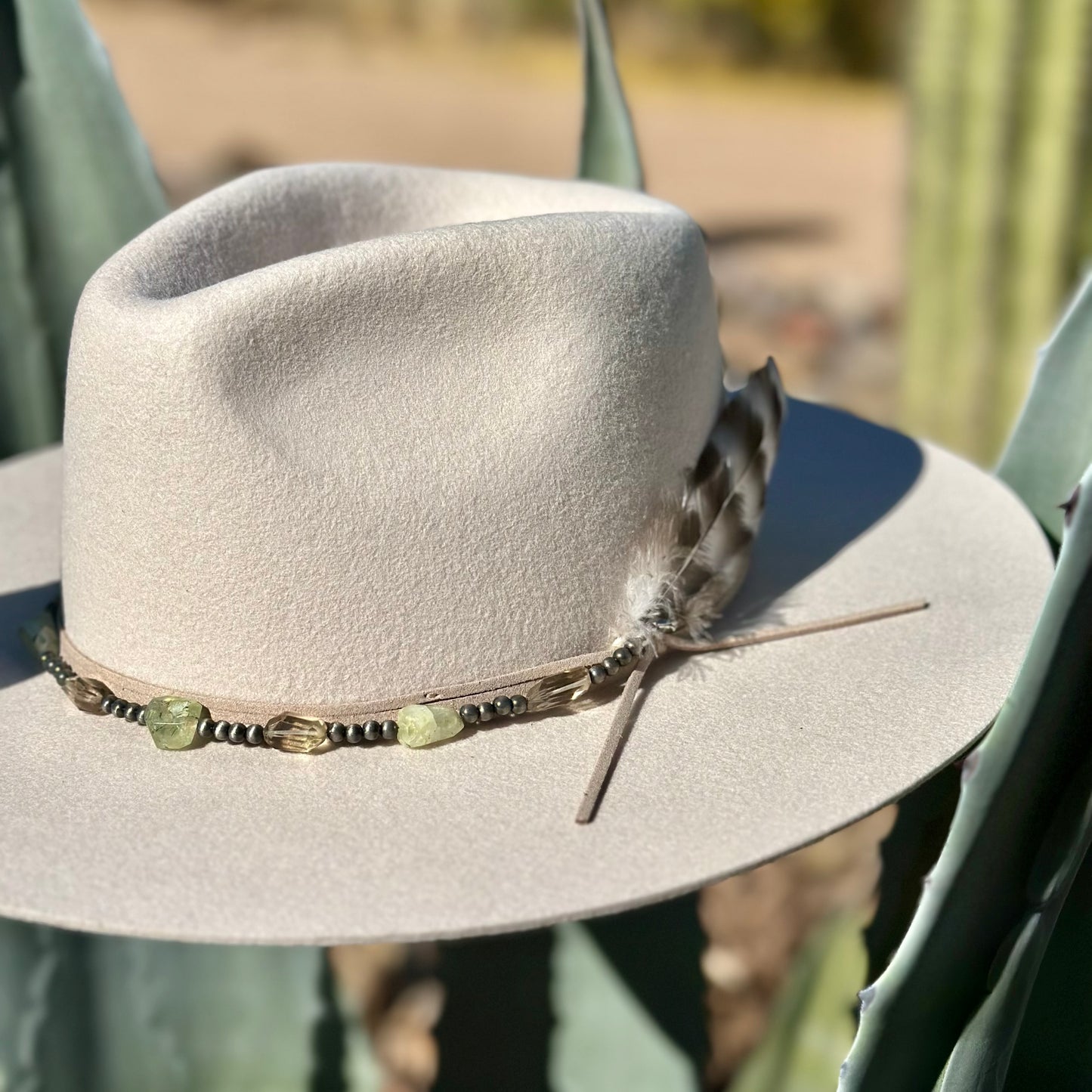 Faux Navajo Pearls, Prehnite and Smoky Quartz Hat Band