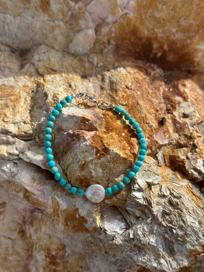 Kingman Turquoise & Pearl Bracelet