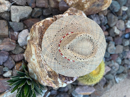 Red Coral and Freshwater Pearl Straw Rancher Hat