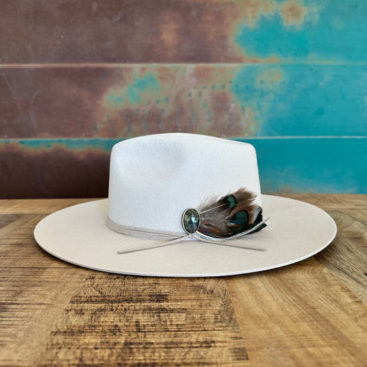 Labradorite Pendant and Feather Hat Pin Western Cowboy Hat Accessory
