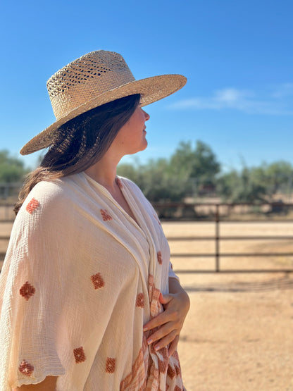 Green Angelite Gemstone Straw Cowboy Hat and Removable Feather Hat Pin